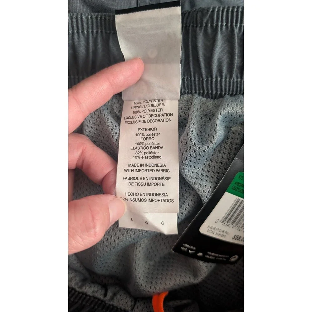 NWT Nike Mens Large Gray Orange Swim Trunks With Liner 717384